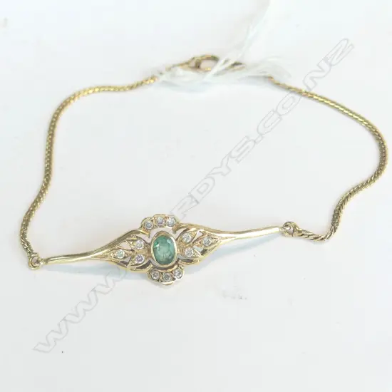 14CT GOLD EMERALD & DIAMOND BRACELET 3.75gms