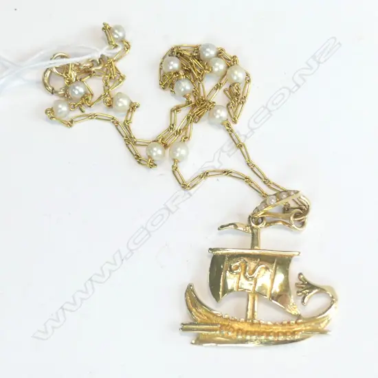 14CT GOLD PENDANT & GOLD PEARL CHAIN 7.50gm
