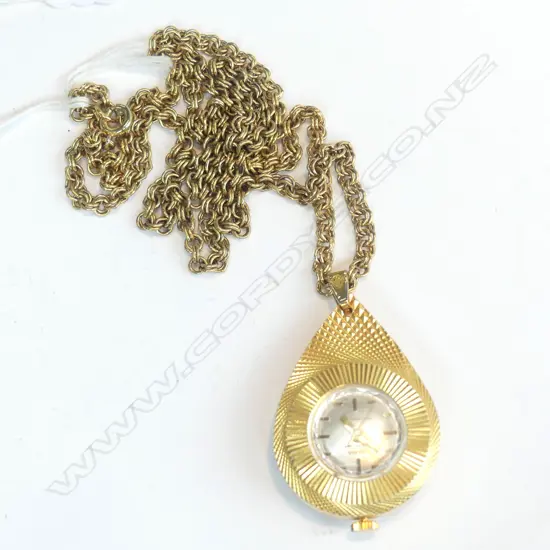 VINTAGE GILT RAMBA SWISS NECKLACE WATCH