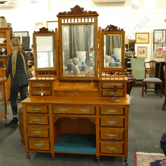 IMPRESSIVE COLONIAL BURR TOTARA AND KAURI DRESSING TABLE 1500 X 500 X 2110mm