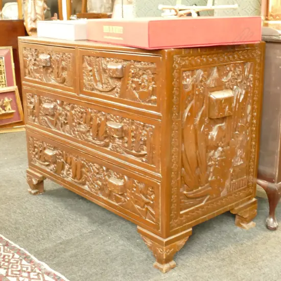 VINTAGE CHINESE TALL CAMPHOR BOX WITH 4 DRAWERS