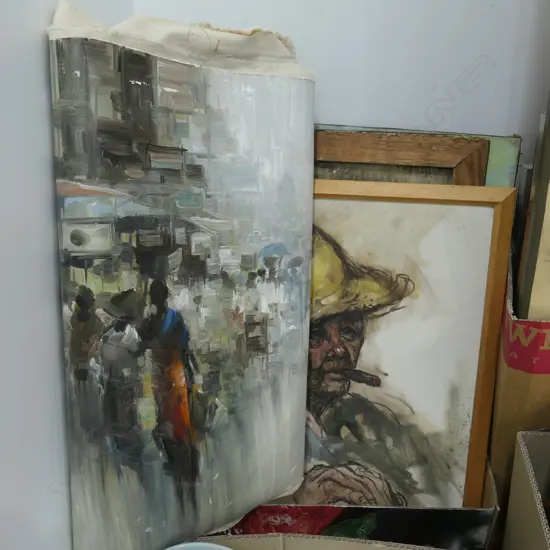 LOT ASST PAINTINGS OIL PAINTINGS ETC