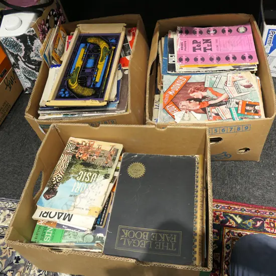 3 BOXES OF SHEET MUSIC + TRAY