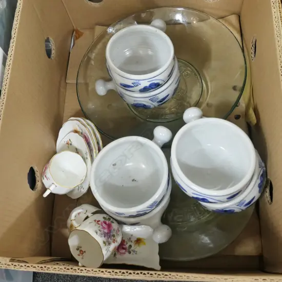 LOT ASST GLASS DISHES /RAMEKINS + ASST ROYAL CROWN DERBY