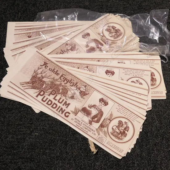 APRICOT & APPLE' AND IRVINES 'YE OLDE ENGLISH PLUM PUDDING LABELS (APPROX 100)