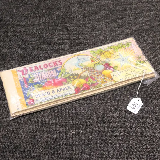 PEACOCK'S CAN LABELS  'APRICOT' AND PEACH & APPLE (APPROX 100)