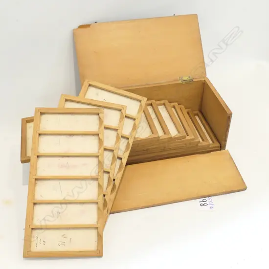 WOODEN BOX SIDE MISSING CONTAINING EMPTY ALBUM PANELS 205MM L
