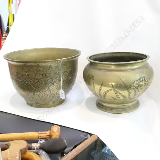 2 CHINESE BRASS JARDINIERES 
