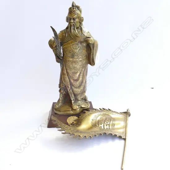BRASS CHINESE WARLORD GUAN YUN GHANG + FLAG