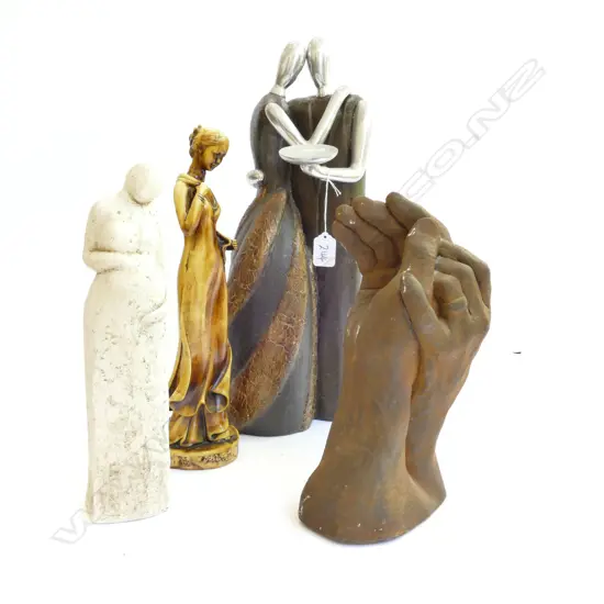 4 SCULPTURES; HANDS, PREGNANT WOMAN, COUPLE, ASIAN WOMAN SOME AF