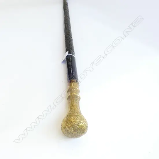BRASS HANDLED CARVED WALKING STICK