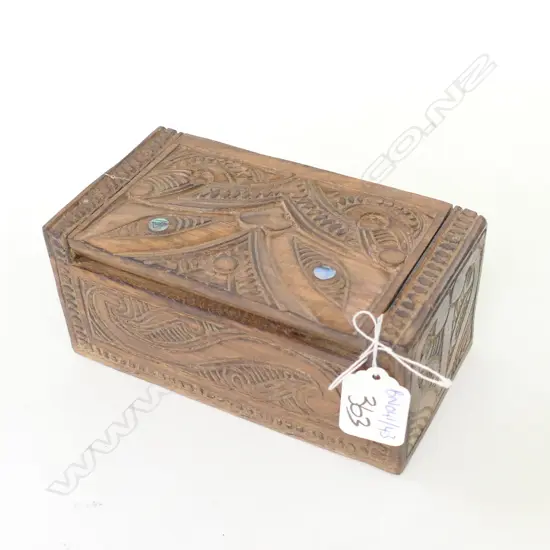 SMALL CARVED WOODEN MAORI BOX 155MM L