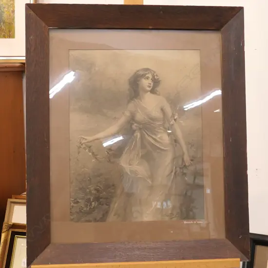 1890 LITHO FRAMED 'WHISPERS OF LOVE'