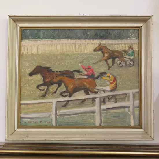 GEORGE EDMUND TOLE (NZ 1897-1972) OIL ON BOARD 'TROTTING' 260 X 300mm