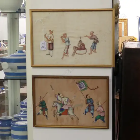 2 ASIAN PAINTINGS ON FABRIC LARGEST 220MM H X 320MM L