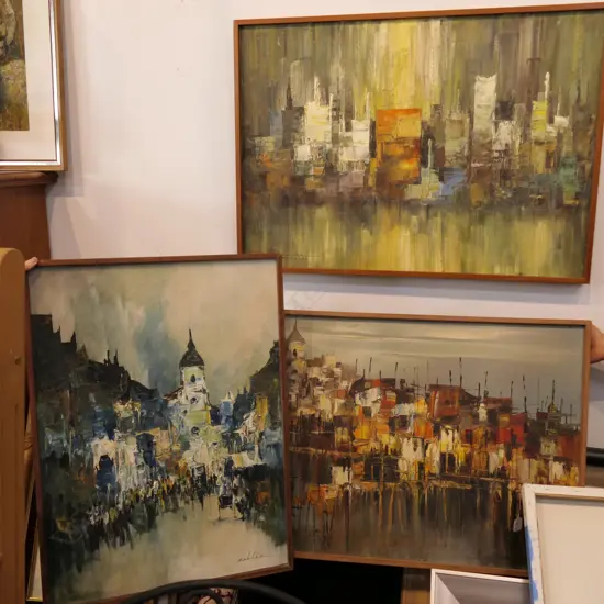 3 FRAMED ABSTRACT LANDSCAPE PAINTINGS - LARGEST 655 X 910MM