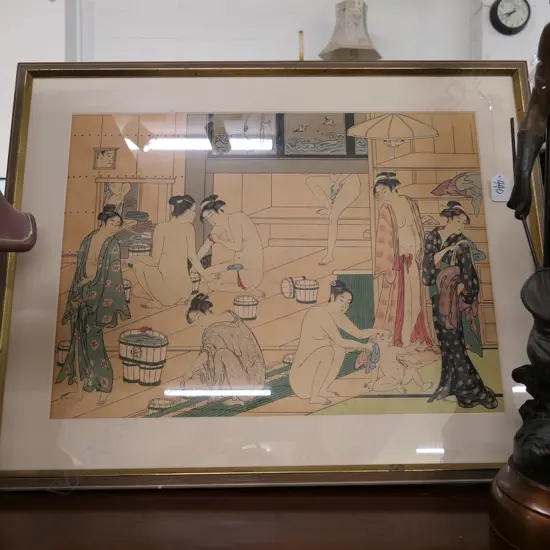 REPRINT EDO PERIOD UKIYO-E  INTERIOR OF BATH-HOUSE TORII KIYONAGA