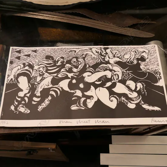 REMO WOODBLOCK PRINT 'MAN MEET MAN'