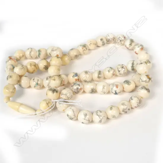 CHINESE FINELY ENGRAVED IVORY BEAD NECKLACE ...