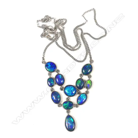 BLACK OPAL NECKLACE WITH 9CT WHITE GOLD CHAIN