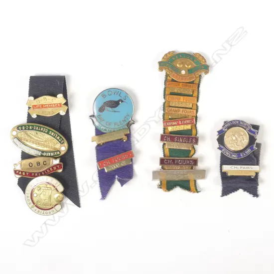 4 STRANDS VINTAGE BOWLING CLUB MEDALLIONS...