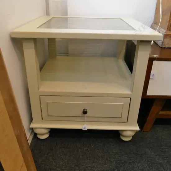 CANE / GLASS TOPPED SIDE TABLE W. 600MM