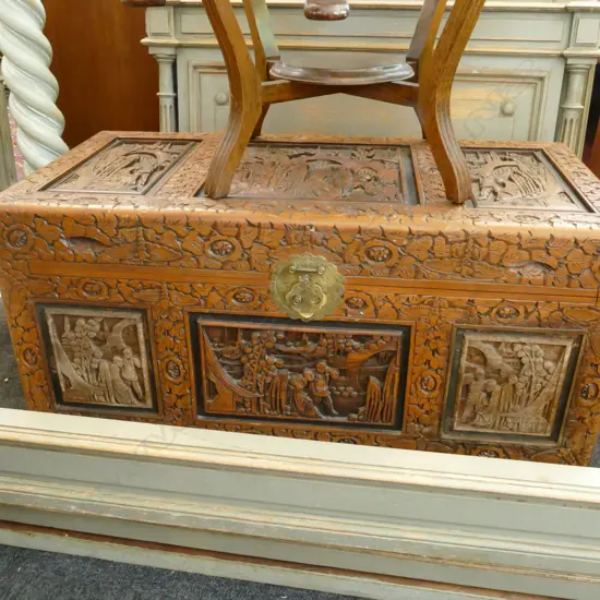 CARVED CAMPHOR WOOD BOX L 1020 MM