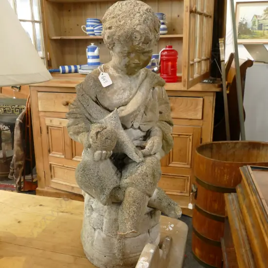 GARDEN STATUE BOY ON PLINTH  600MM H