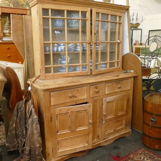 19TH C PINE GLAZED DRESSER W 1550 MM