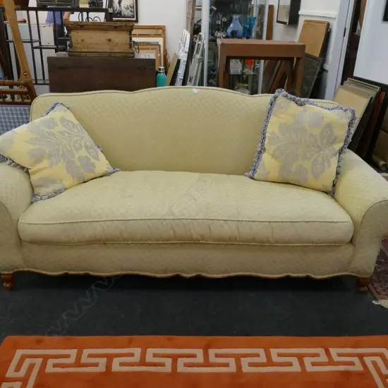 YELLOW 3 SEATER CLAWFOOT SOFA 2200MM L 950MM H