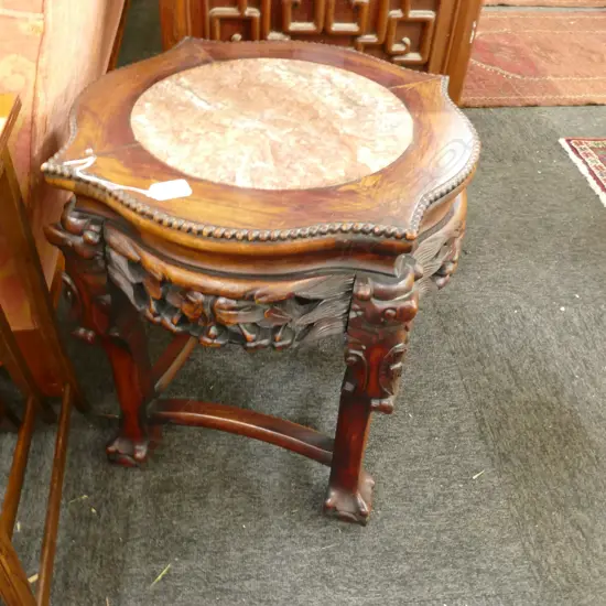 SMALL CARVED MARBLE INSET SIDE TABLE W. 430MM