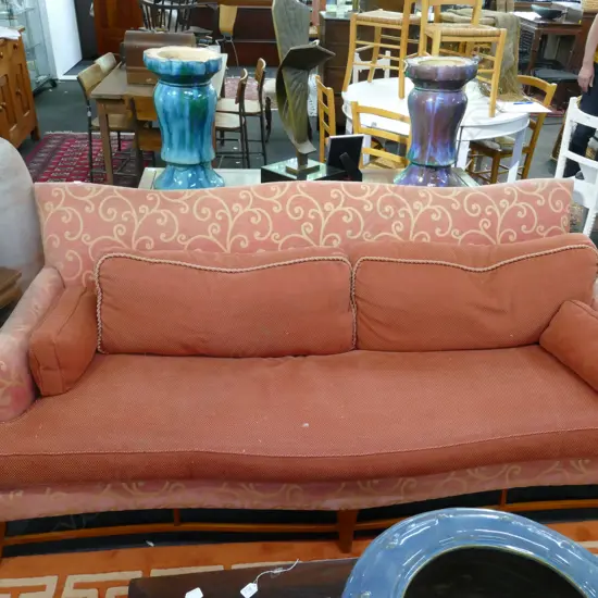 PAIR OF TERRACOTTA COLOUR 3 SEATER SOFAS BY DONGHIA 2100MM L 1000MM D