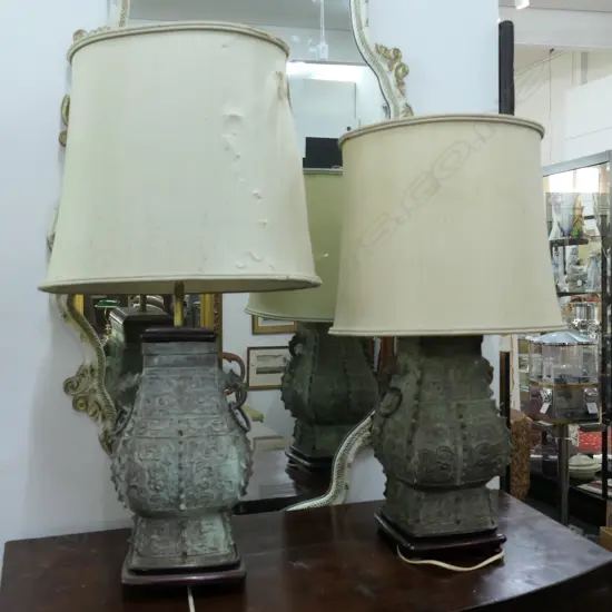 PR ORIENTAL BRONZE LAMPS ADJUSTABLE BULB HEIGHT 600MM H