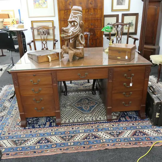 1940'S MAHOGANY PARTNERS DESK glass top ...