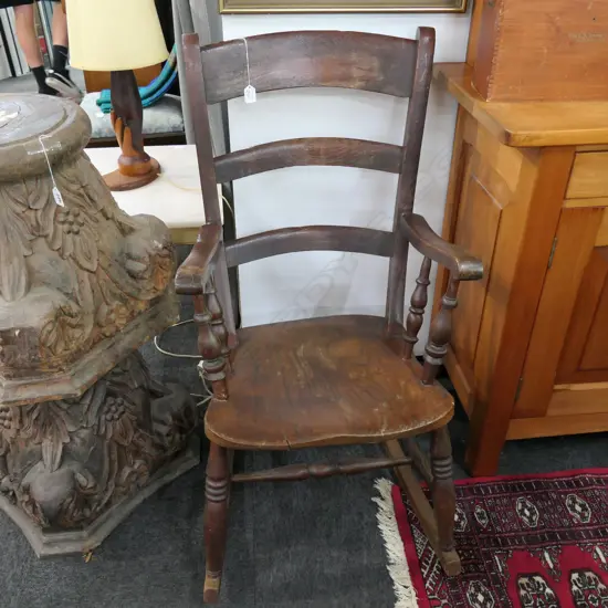 19THC ELM LADDER BACK ROCKING CHAIR