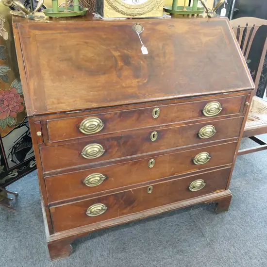 GEORGE IIIFLAME MAHOGANY DROP FRONT WRITING BUREAU W. 980MM