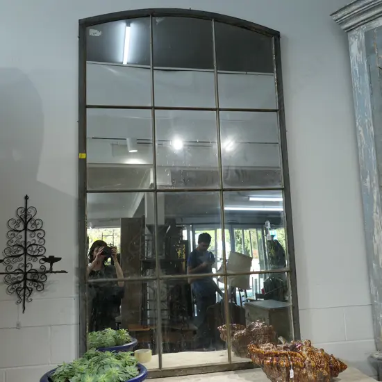 LARGE IRON FRAMED FRENCH MIRROR H 2020 MM X1175 MM