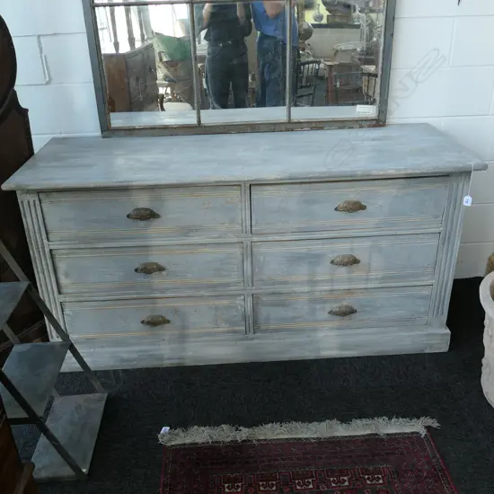 19THC FRENCH ANTIQUE DISTRESSED FINISH 6 DRAWER LOWBOY W. 1590MM