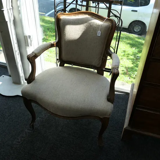 FRENCH FRUITWOOD OPEN ELBOW ARMCHAIR