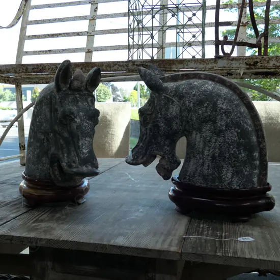 PAIR OF CERAMIC HORSE HEADS ON STANDS 420MM H