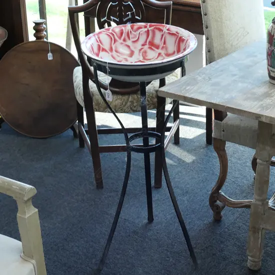 PLANTER STAND W/ ENAMEL DISH H. 860MM