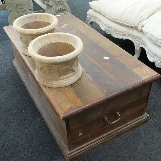 LARGE WOODEN TRUNK L 1250 MM BRASS SIDE HANDLES