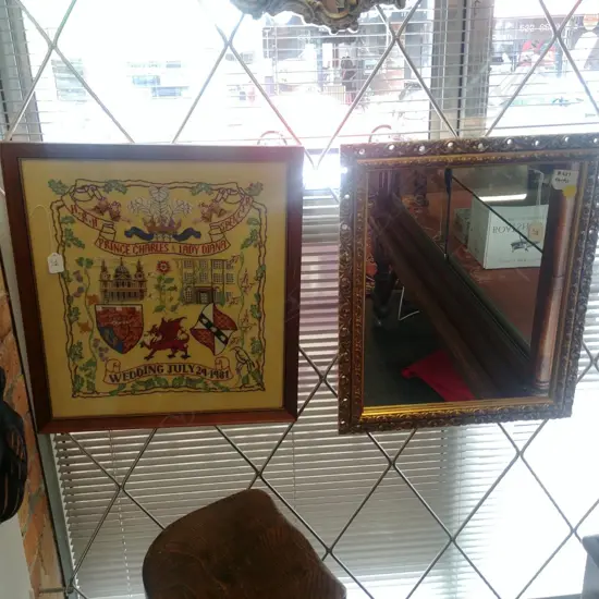 GILT MIRROR & EMBRIODERY