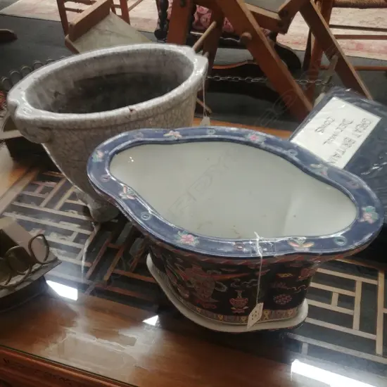 CHINESE POT ON STAND + CRACKLE GLAZE POT