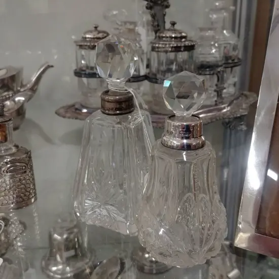 2 S/S TOPPED CRYSTAL BOTTLES