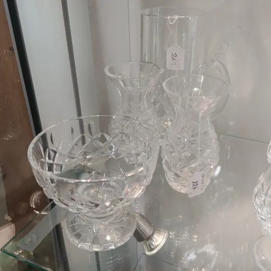 2X  CRYSTAL VASES; COMPORT; BEER MUG