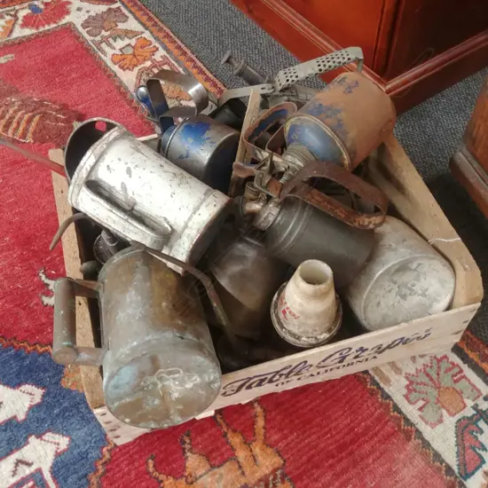 BOX OF OIL CANS ETC