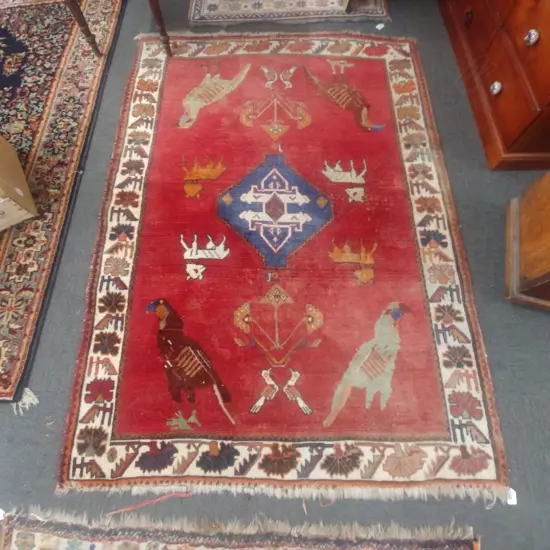 PERSIAN HAND KNOTTED RUG w BIRD/ANIMALS 170X 120cm