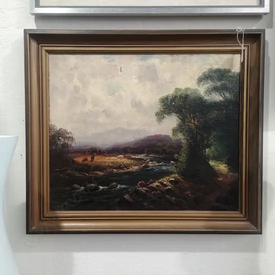 B. DAVIS, OIL ON CANVAS, RIVER LANDSCAPE