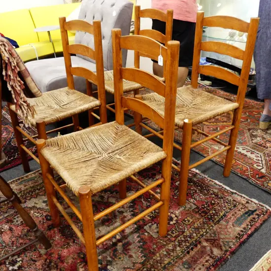 4 RUSH SEATED LADDERBACK CHAIRS